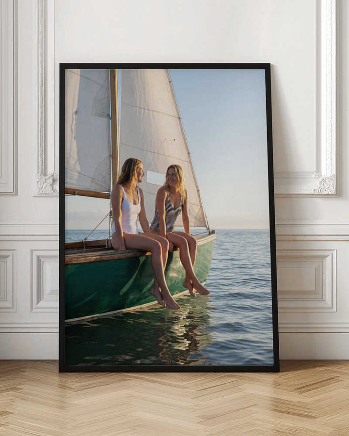 Happy Women on Sailboat - Stretched Canvas, Poster or Fine Art Print - I Heart Wall Art - Poster Print, Canvas Print or Framed Art Print