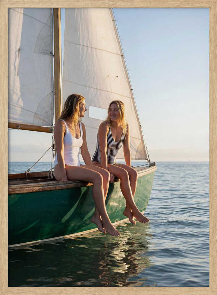 Happy Women on Sailboat - Stretched Canvas, Poster or Fine Art Print - I Heart Wall Art - Poster Print, Canvas Print or Framed Art Print