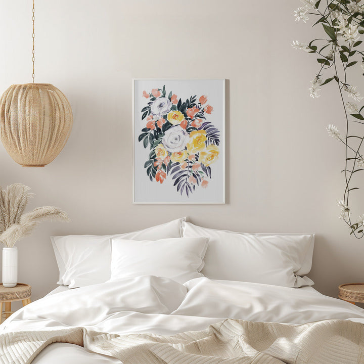 Harriet bouquet in coral - Stretched Canvas, Poster or Fine Art Print I Heart Wall Art