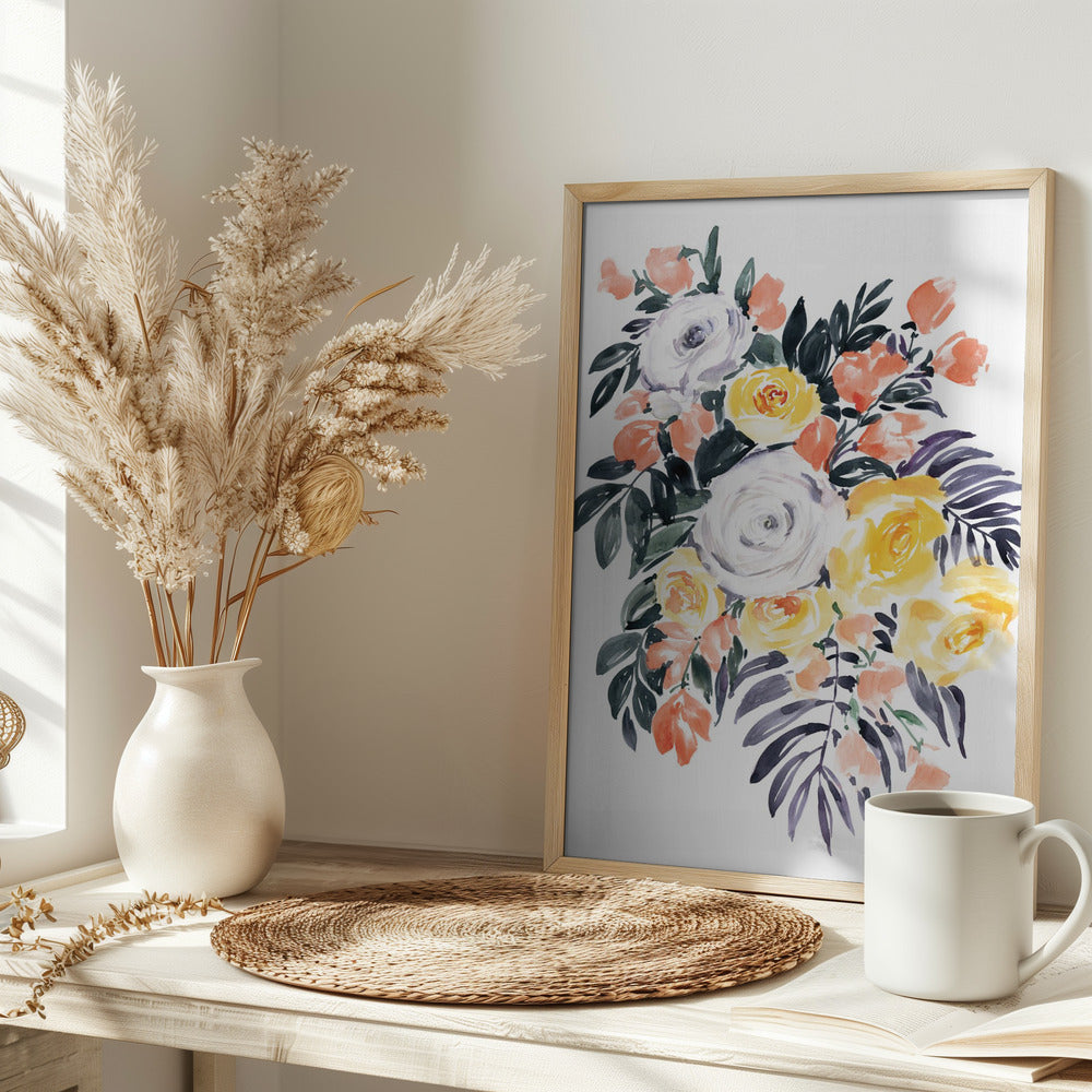 Harriet bouquet in coral - Stretched Canvas, Poster or Fine Art Print I Heart Wall Art