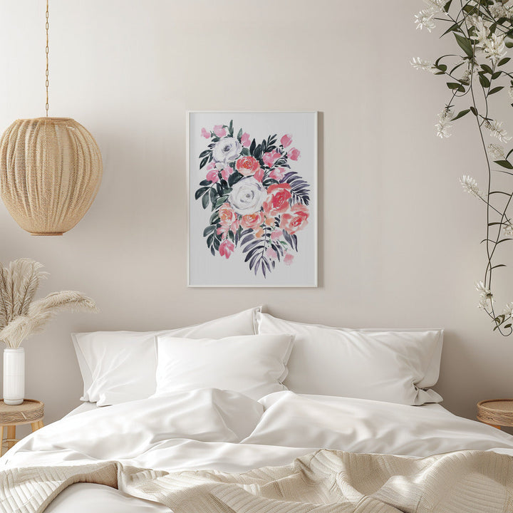 Harriet bouquet in raspberry pink - Stretched Canvas, Poster or Fine Art Print I Heart Wall Art