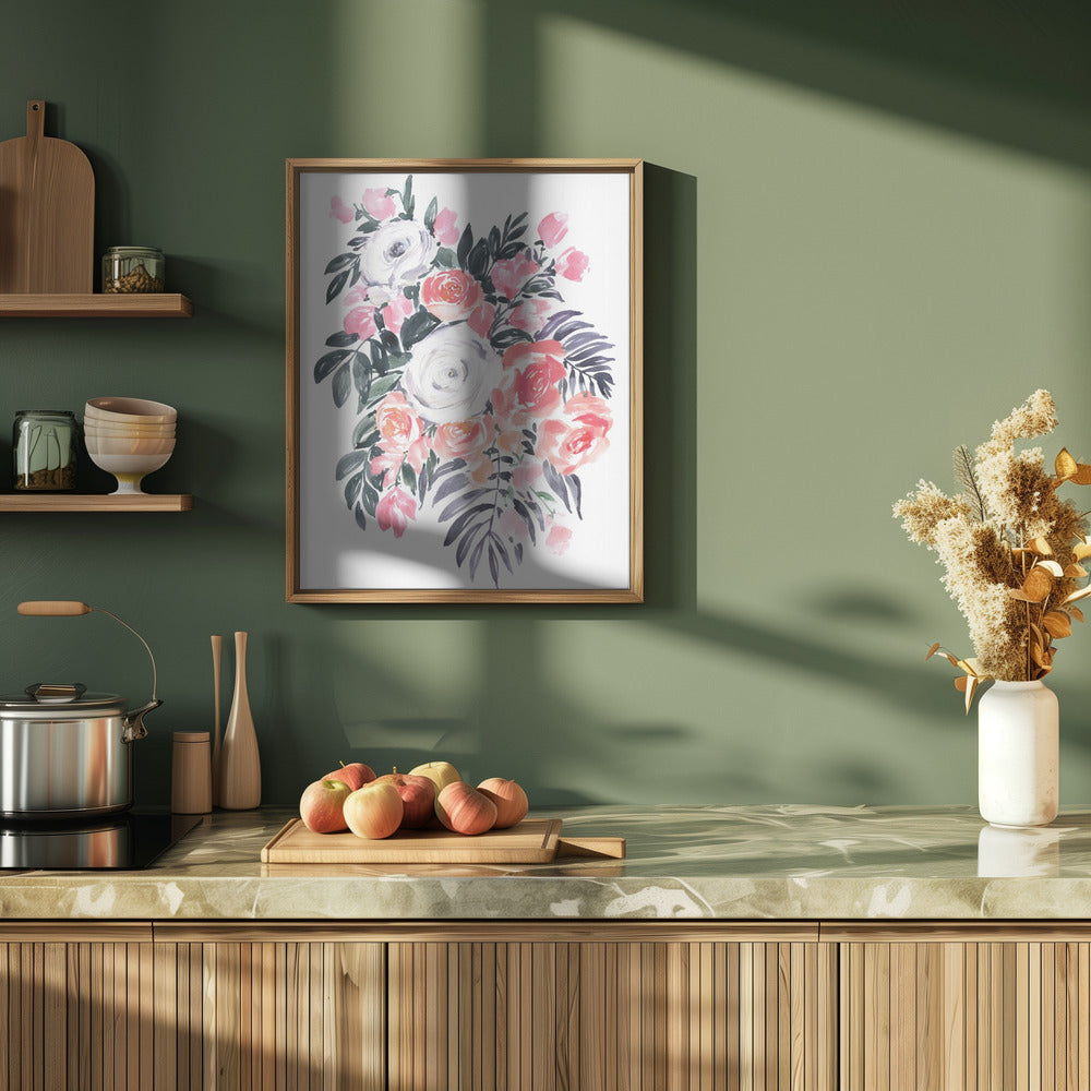 Harriet bouquet in raspberry pink - Stretched Canvas, Poster or Fine Art Print I Heart Wall Art