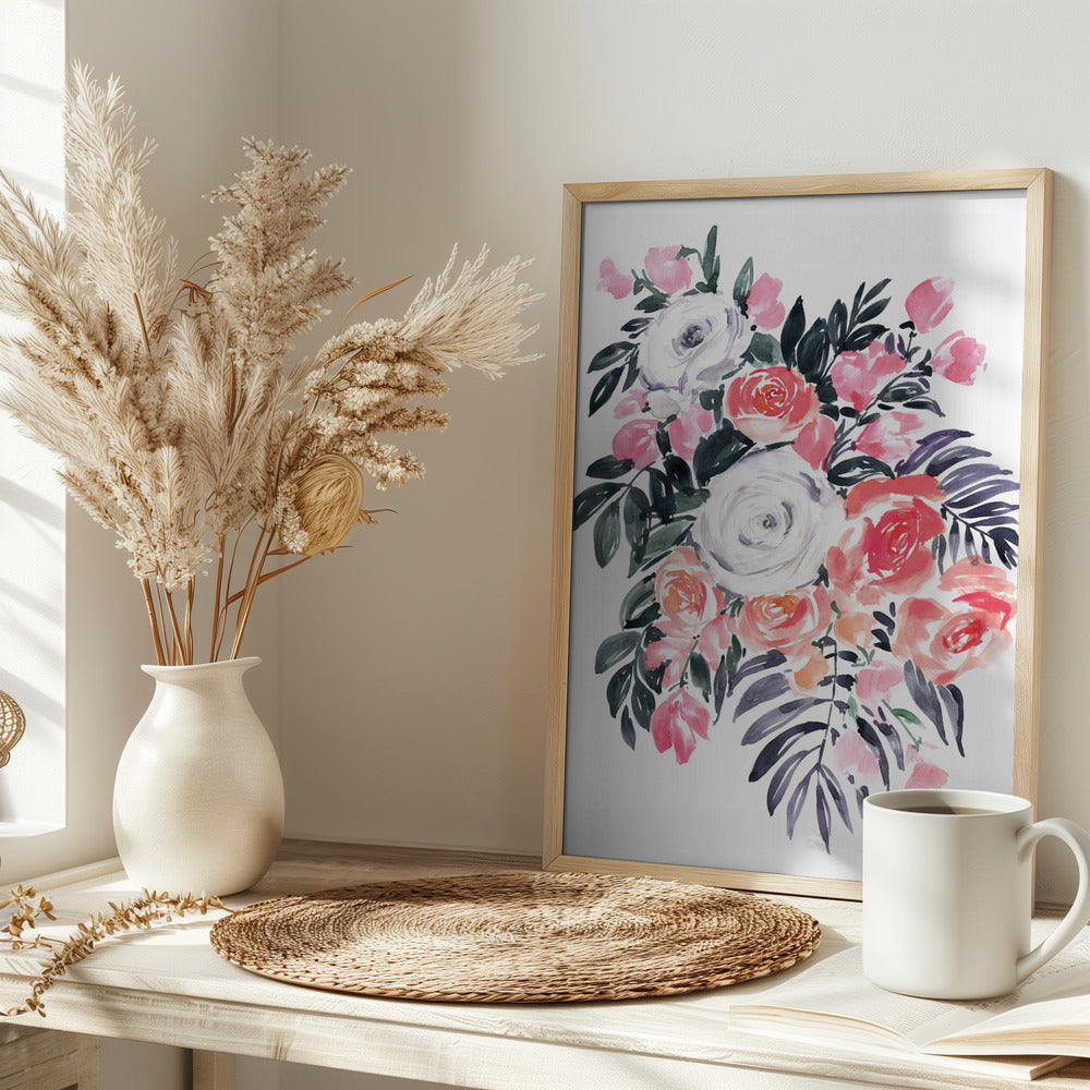 Harriet bouquet in raspberry pink - Stretched Canvas, Poster or Fine Art Print I Heart Wall Art