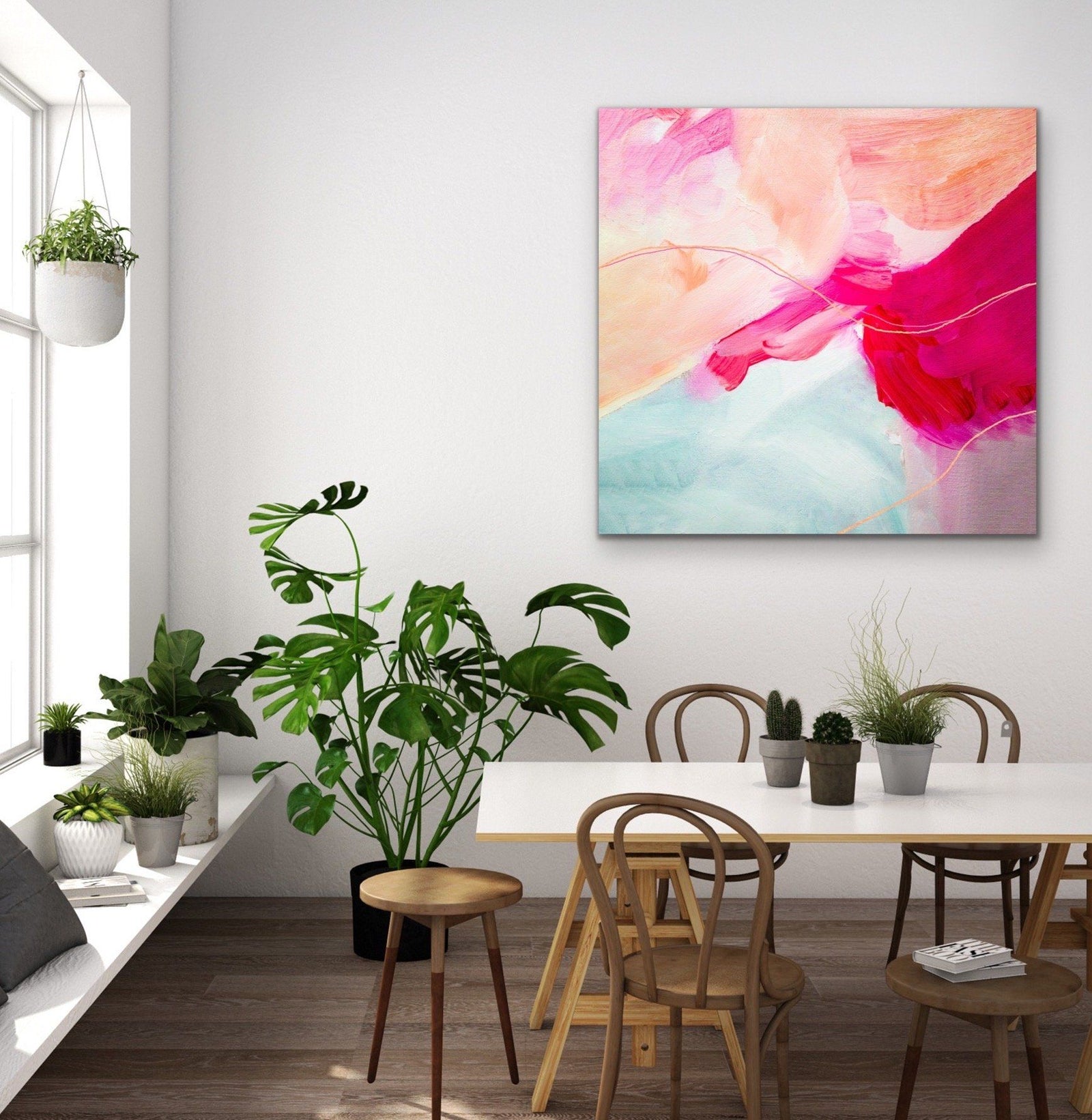 Harriet -Bright Pink and Peach Abstract Artwork - I Heart Wall Art