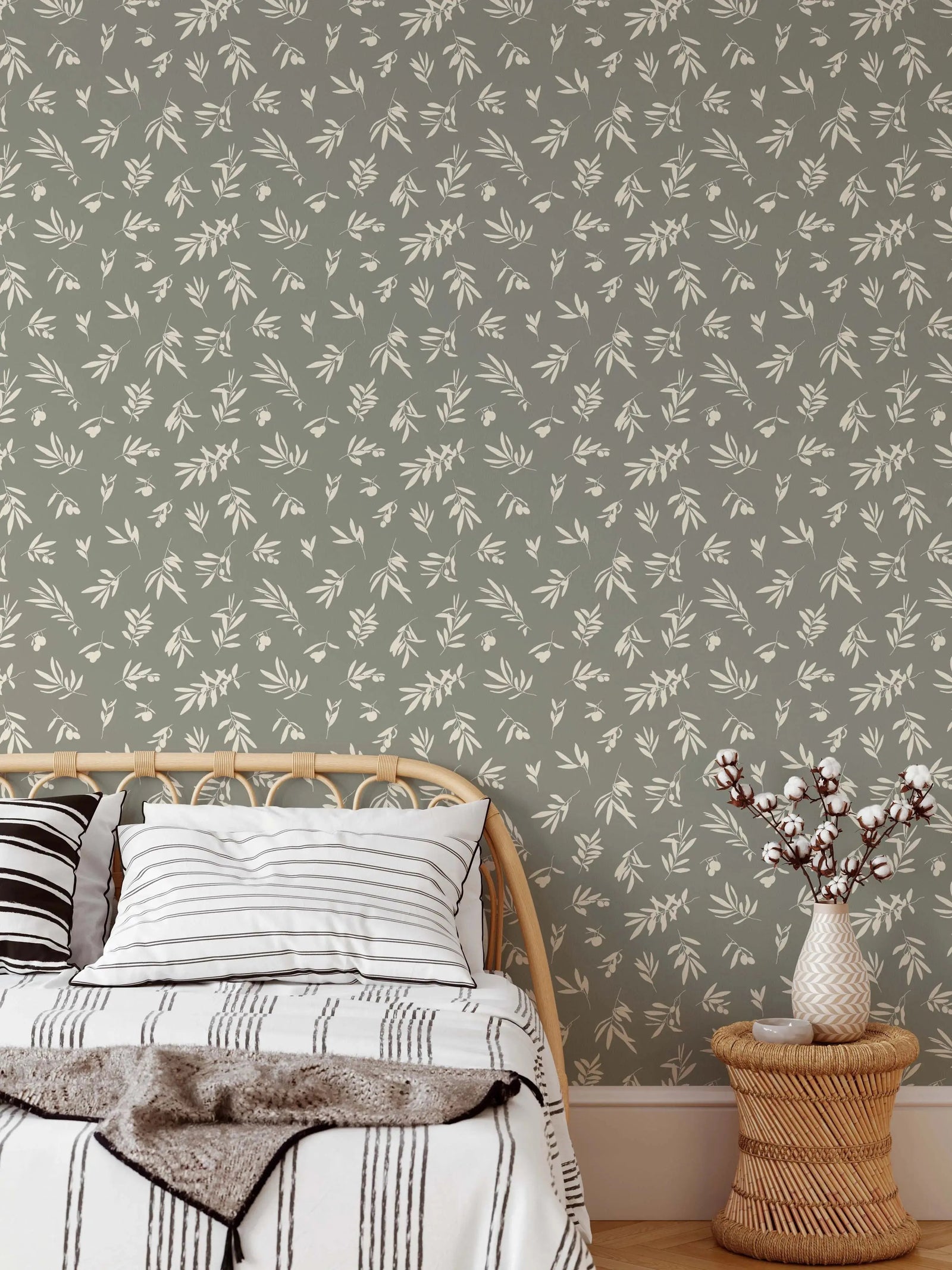 Harriet' - Vintage White and Green Leaf Removable Wallpaper I Heart Wall Art Australia