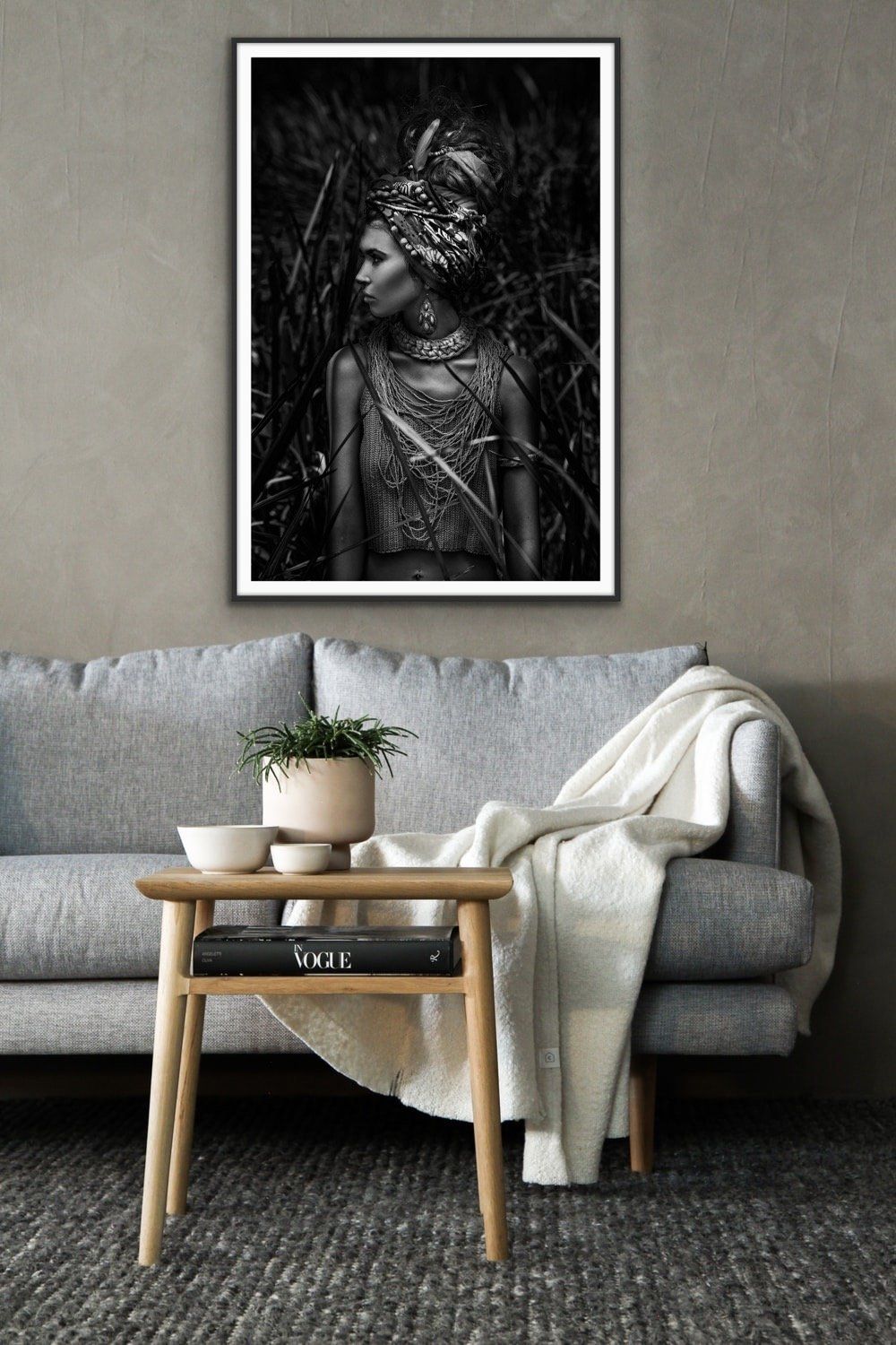 Her - Black And White Photographic Print Of Woman In Headdress - I Heart Wall Art