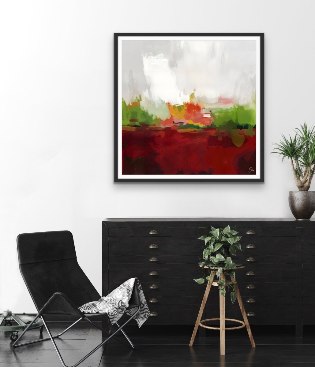 Hey Jude - Red and Green Abstract Landscape Art Print - I Heart Wall Art - Poster Print, Canvas Print or Framed Art Print