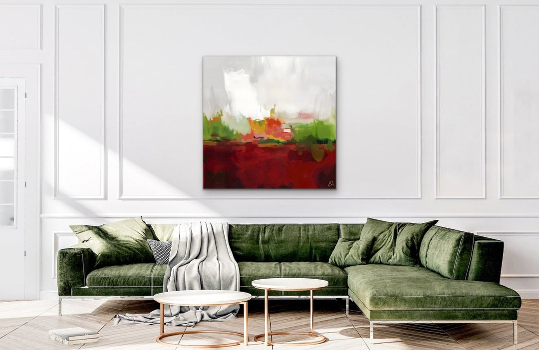 Hey Jude - Red and Green Abstract Landscape Art Print - I Heart Wall Art - Poster Print, Canvas Print or Framed Art Print