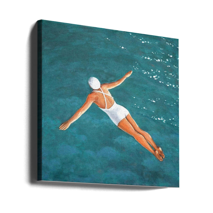 High Diver Above Water - Square Stretched Canvas, Poster or Fine Art Print I Heart Wall Art