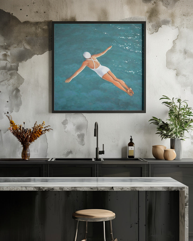 High Diver Above Water - Square Stretched Canvas, Poster or Fine Art Print I Heart Wall Art