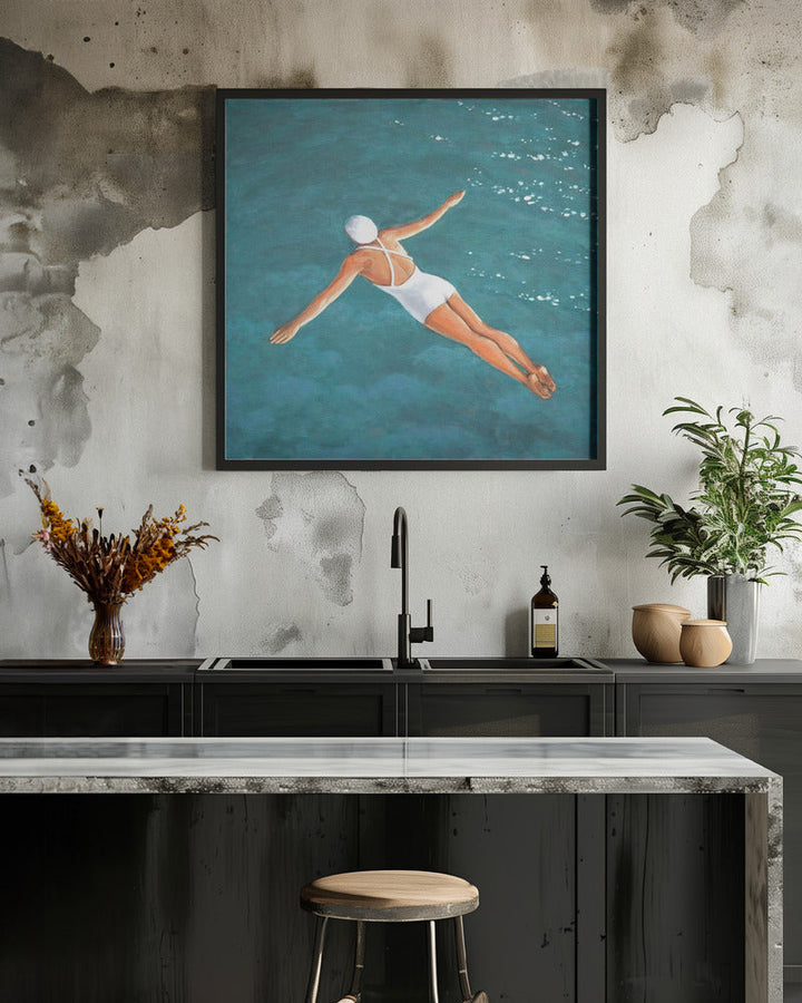 High Diver Above Water - Square Stretched Canvas, Poster or Fine Art Print I Heart Wall Art