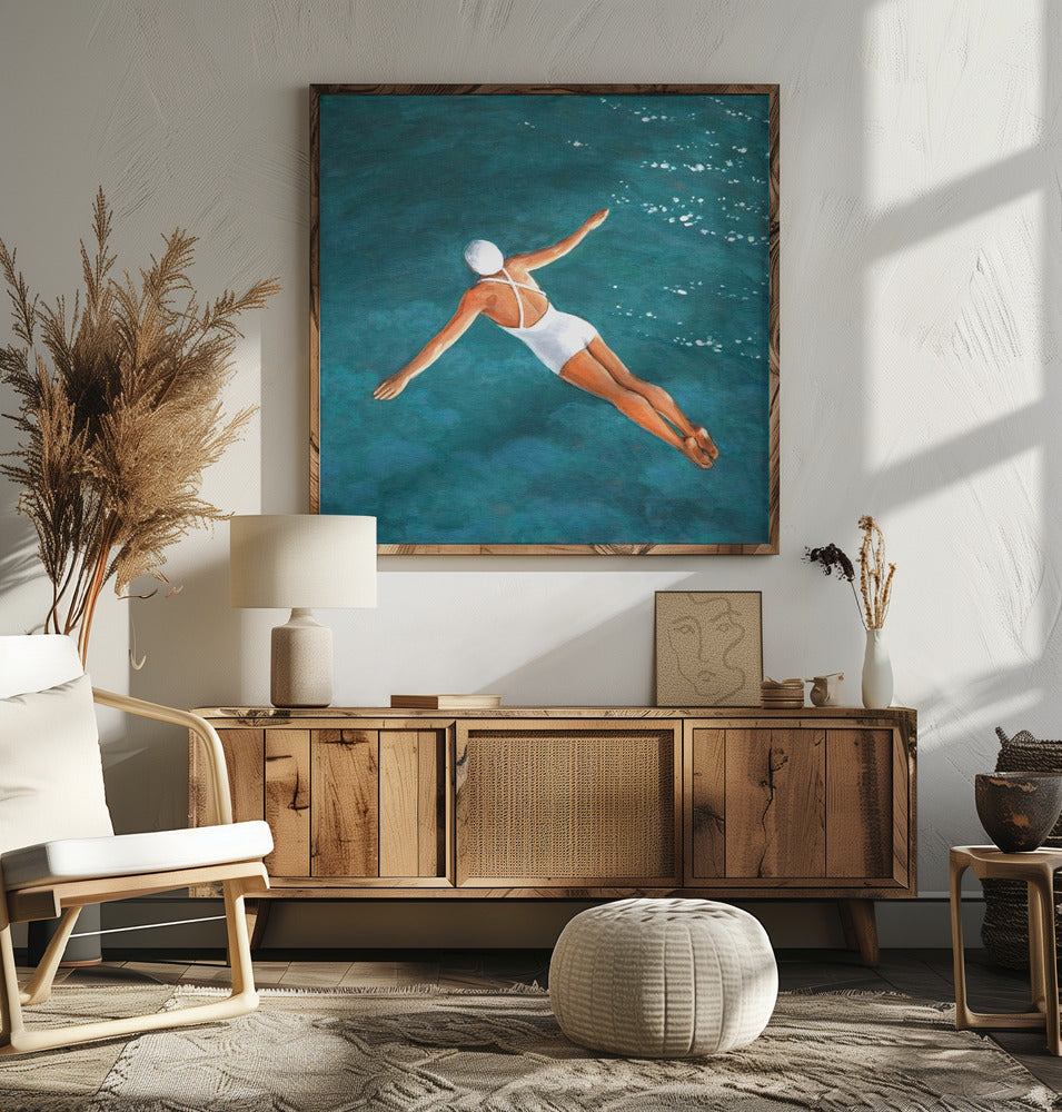 High Diver Above Water - Square Stretched Canvas, Poster or Fine Art Print I Heart Wall Art