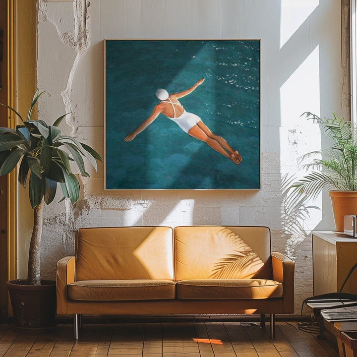 High Diver Above Water - Square Stretched Canvas, Poster or Fine Art Print I Heart Wall Art