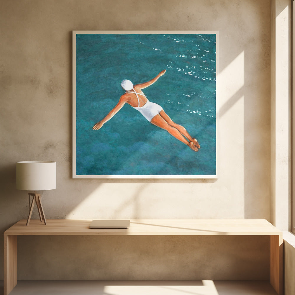 High Diver Above Water - Square Stretched Canvas, Poster or Fine Art Print I Heart Wall Art