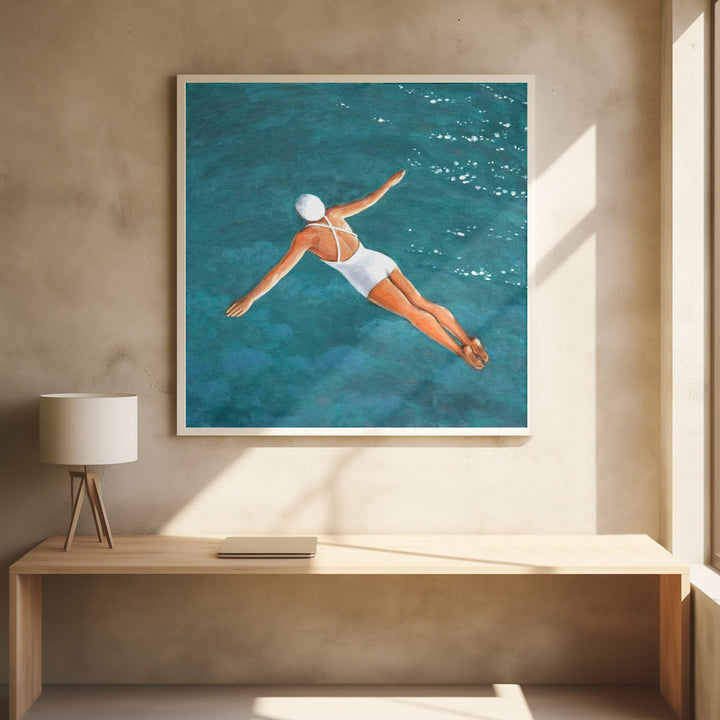 High Diver Above Water - Square Stretched Canvas, Poster or Fine Art Print I Heart Wall Art