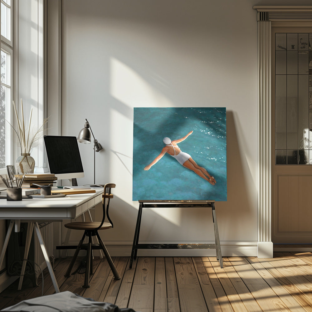 High Diver Above Water - Square Stretched Canvas, Poster or Fine Art Print I Heart Wall Art