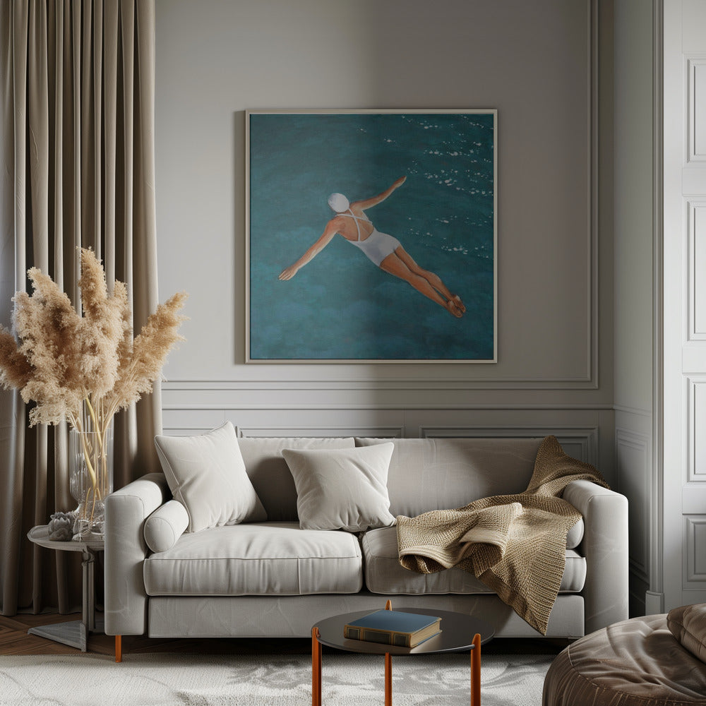 High Diver Above Water - Square Stretched Canvas, Poster or Fine Art Print I Heart Wall Art