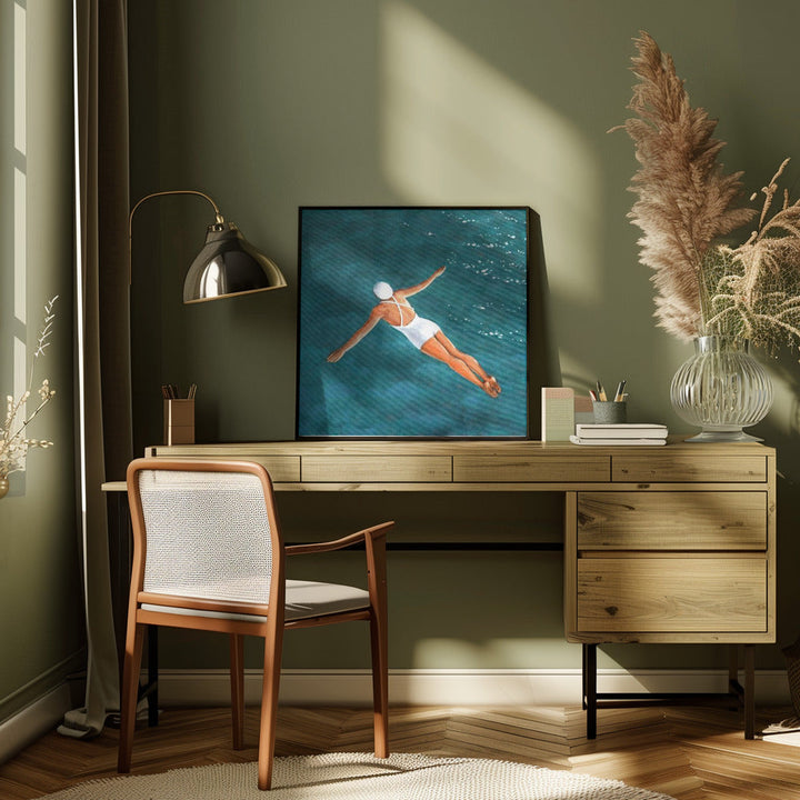 High Diver Above Water - Square Stretched Canvas, Poster or Fine Art Print I Heart Wall Art