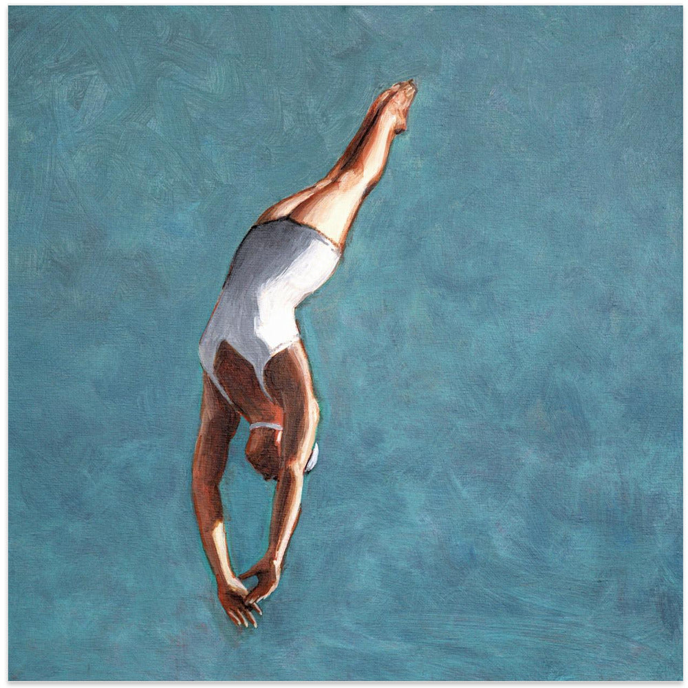 High Diver In Aqua Sky - Square Stretched Canvas, Poster or Fine Art Print I Heart Wall Art