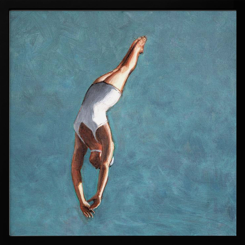 High Diver In Aqua Sky - Square Stretched Canvas, Poster or Fine Art Print I Heart Wall Art