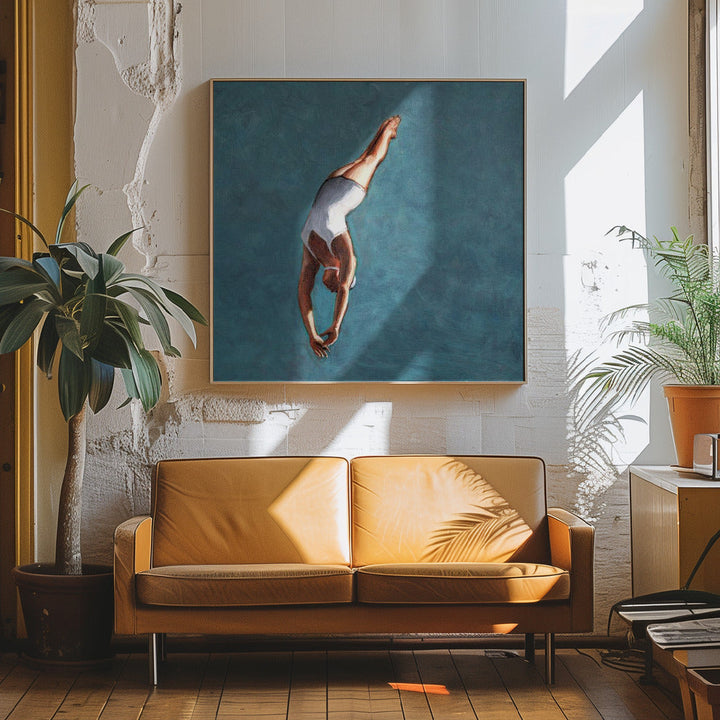 High Diver In Aqua Sky - Square Stretched Canvas, Poster or Fine Art Print I Heart Wall Art