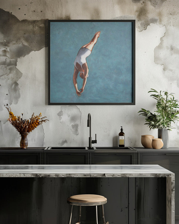 High Diver In Aqua Sky - Square Stretched Canvas, Poster or Fine Art Print I Heart Wall Art