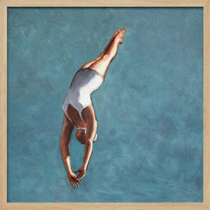 High Diver In Aqua Sky - Square Stretched Canvas, Poster or Fine Art Print I Heart Wall Art