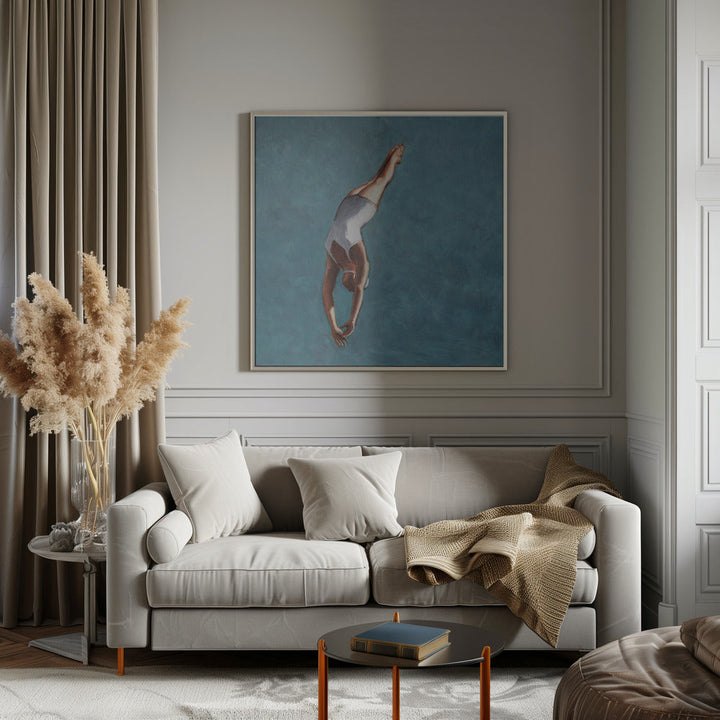 High Diver In Aqua Sky - Square Stretched Canvas, Poster or Fine Art Print I Heart Wall Art