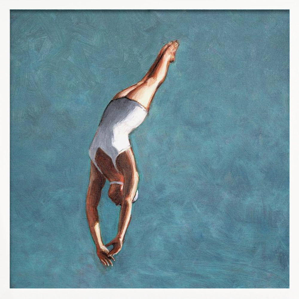High Diver In Aqua Sky - Square Stretched Canvas, Poster or Fine Art Print I Heart Wall Art