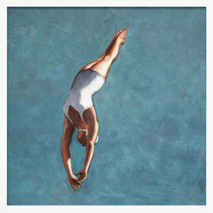 High Diver In Aqua Sky - Square Stretched Canvas, Poster or Fine Art Print I Heart Wall Art