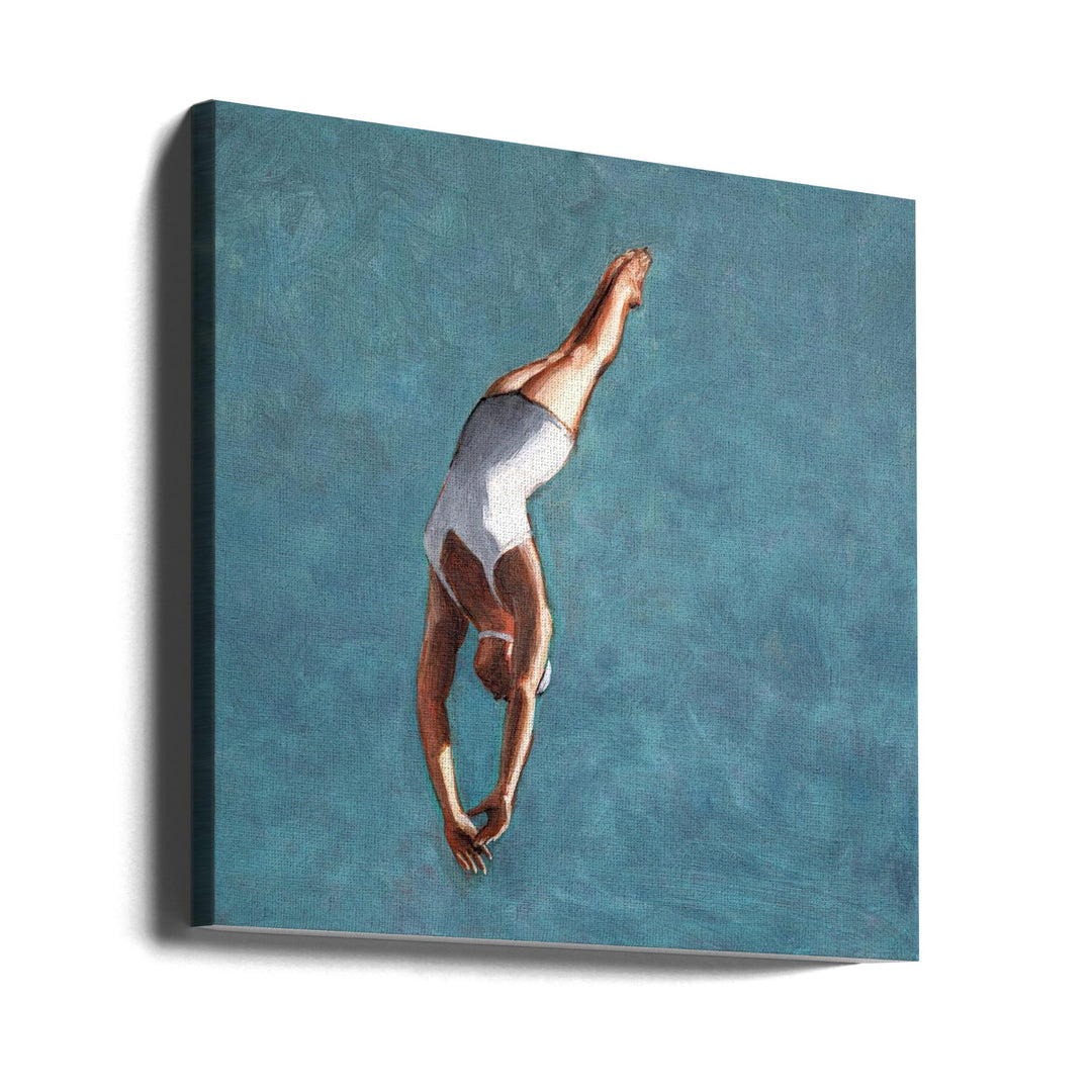 High Diver In Aqua Sky - Square Stretched Canvas, Poster or Fine Art Print I Heart Wall Art