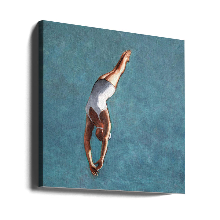 High Diver In Aqua Sky - Square Stretched Canvas, Poster or Fine Art Print I Heart Wall Art
