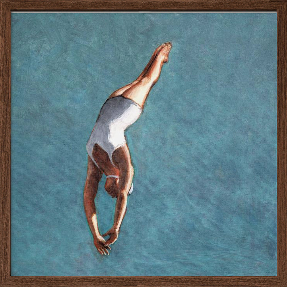 High Diver In Aqua Sky - Square Stretched Canvas, Poster or Fine Art Print I Heart Wall Art