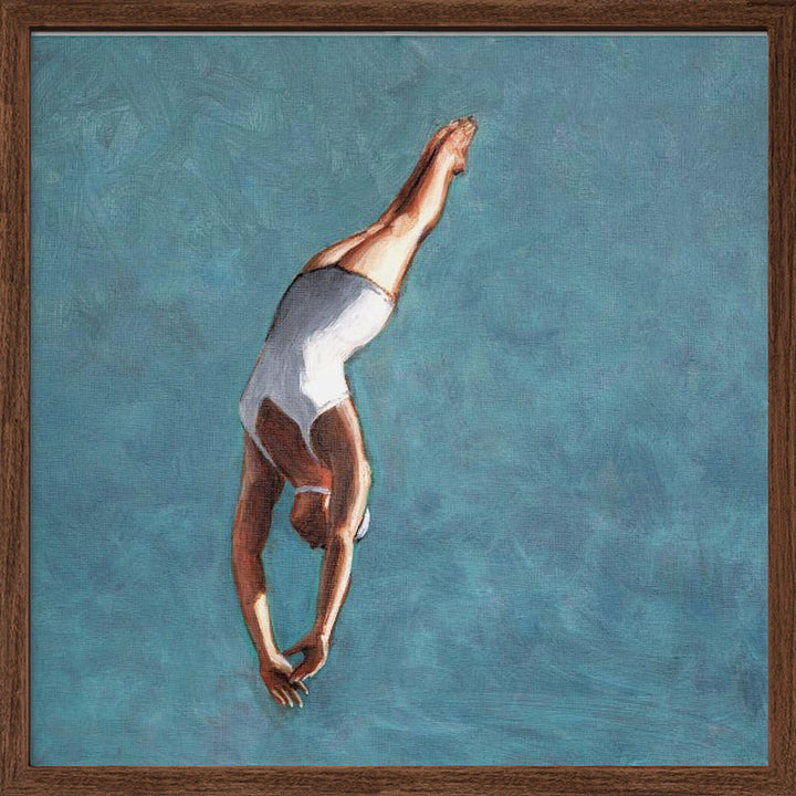 High Diver In Aqua Sky - Square Stretched Canvas, Poster or Fine Art Print I Heart Wall Art