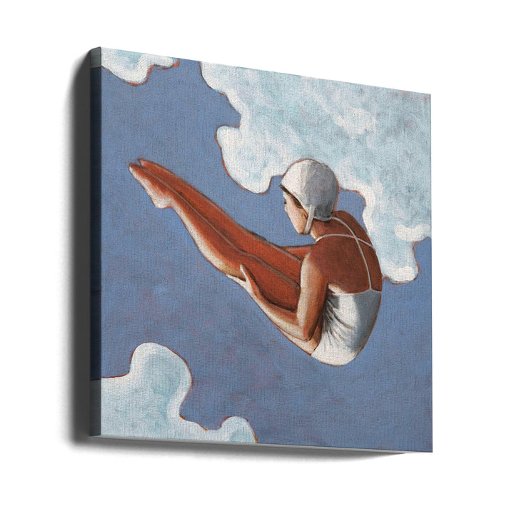 High Diver In Bold Clouds - Square Stretched Canvas, Poster or Fine Art Print I Heart Wall Art