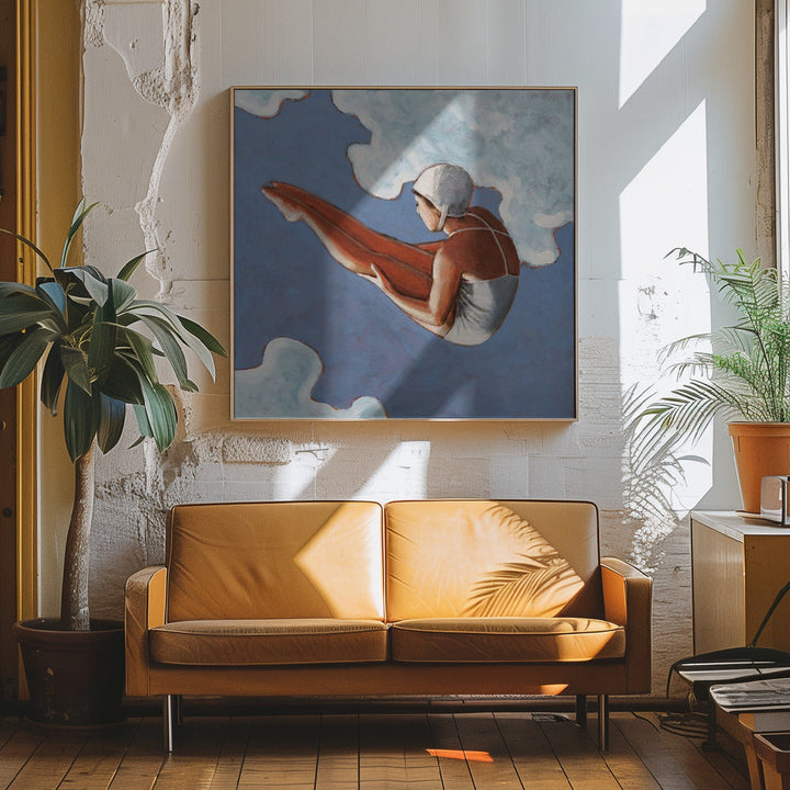 High Diver In Bold Clouds - Square Stretched Canvas, Poster or Fine Art Print I Heart Wall Art
