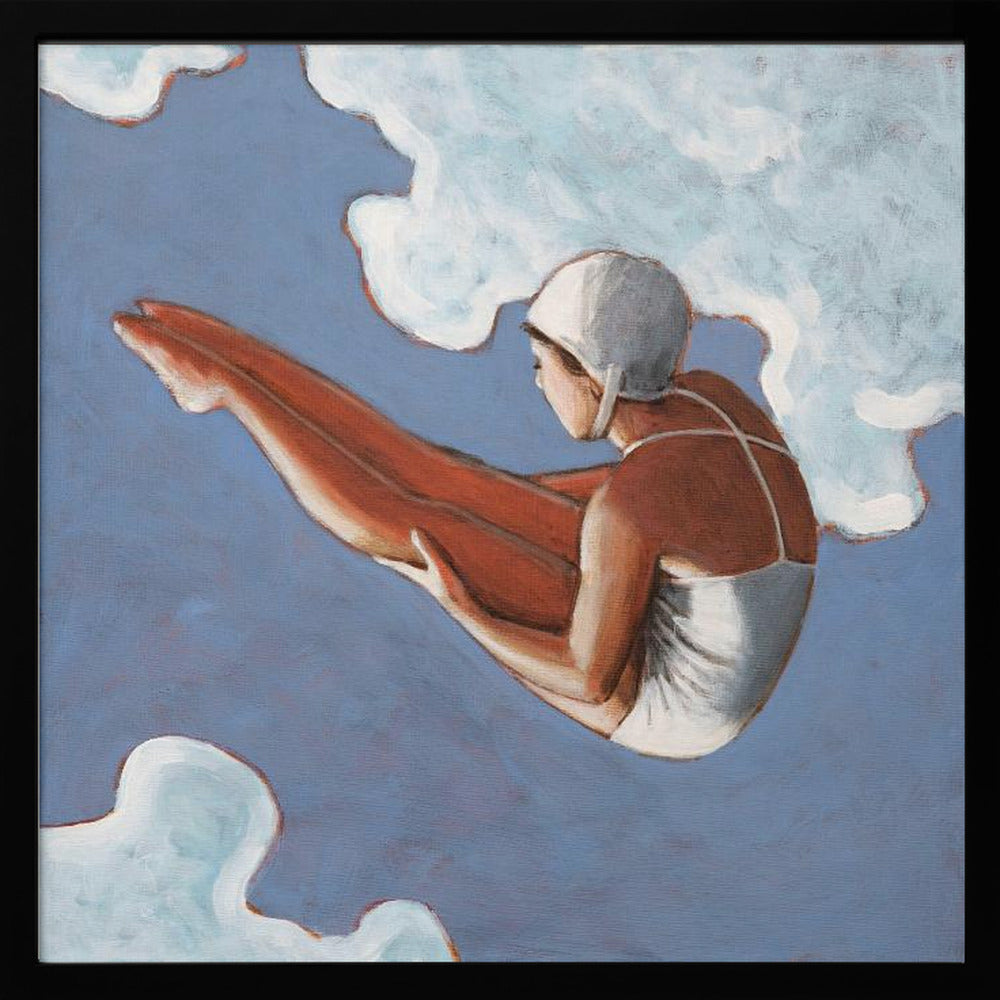 High Diver In Bold Clouds - Square Stretched Canvas, Poster or Fine Art Print I Heart Wall Art