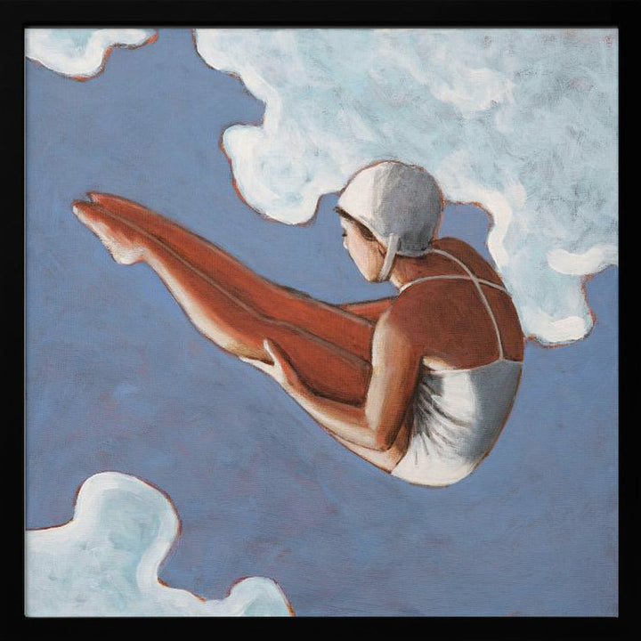 High Diver In Bold Clouds - Square Stretched Canvas, Poster or Fine Art Print I Heart Wall Art