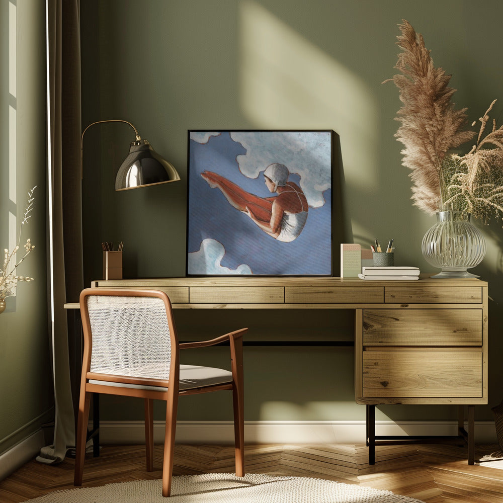 High Diver In Bold Clouds - Square Stretched Canvas, Poster or Fine Art Print I Heart Wall Art