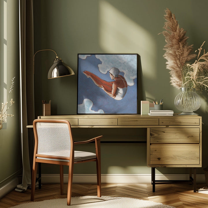 High Diver In Bold Clouds - Square Stretched Canvas, Poster or Fine Art Print I Heart Wall Art