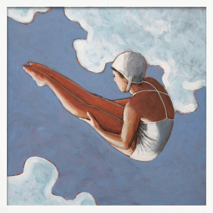 High Diver In Bold Clouds - Square Stretched Canvas, Poster or Fine Art Print I Heart Wall Art