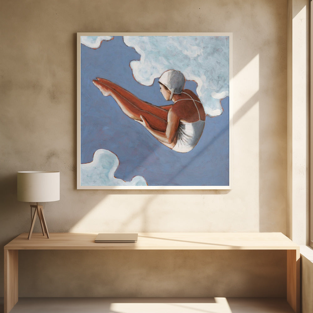 High Diver In Bold Clouds - Square Stretched Canvas, Poster or Fine Art Print I Heart Wall Art
