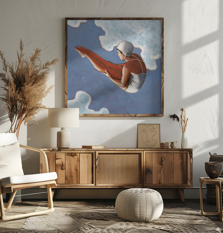 High Diver In Bold Clouds - Square Stretched Canvas, Poster or Fine Art Print I Heart Wall Art