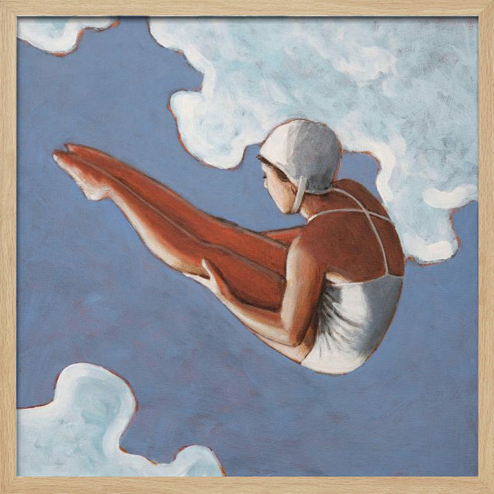 High Diver In Bold Clouds - Square Stretched Canvas, Poster or Fine Art Print I Heart Wall Art