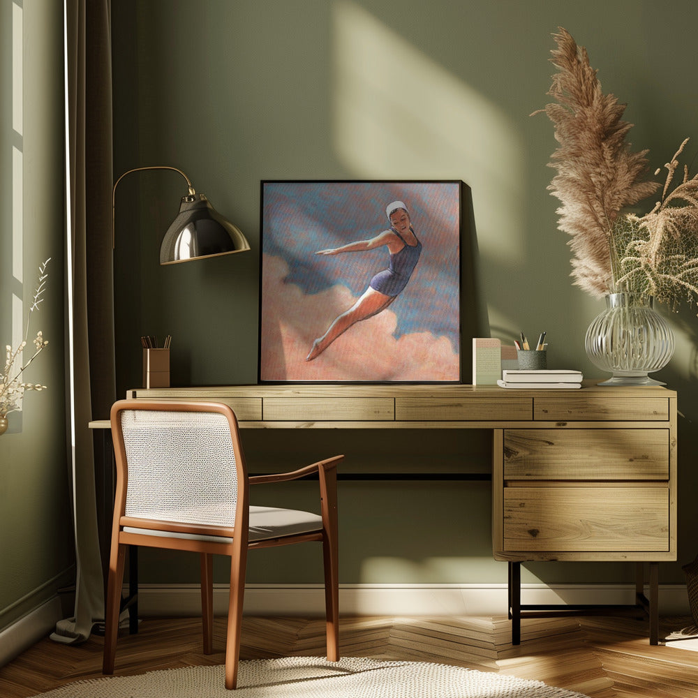 High Diver In Soft Clouds - Square Stretched Canvas, Poster or Fine Art Print I Heart Wall Art