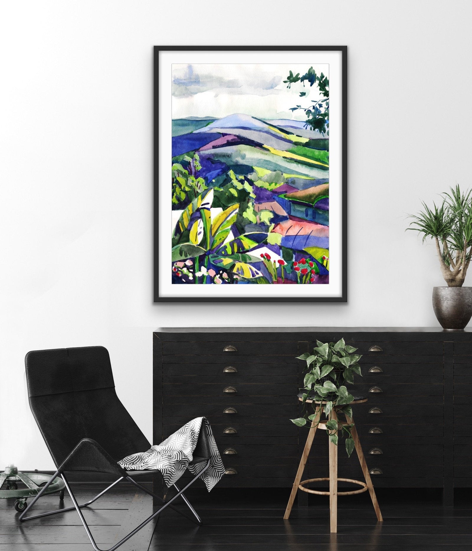 Hinterland - Colourful Watercolour Landscape Print on Canvas or Paper - I Heart Wall Art