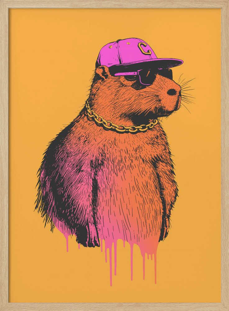 Hip Capybara Portrait - Stretched Canvas, Poster or Fine Art Print - I Heart Wall Art - Poster Print, Canvas Print or Framed Art Print
