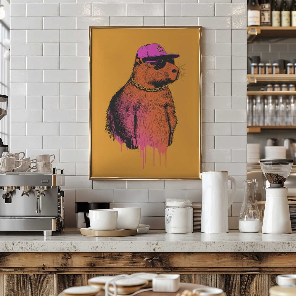 Hip Capybara Portrait - Stretched Canvas, Poster or Fine Art Print - I Heart Wall Art - Poster Print, Canvas Print or Framed Art Print