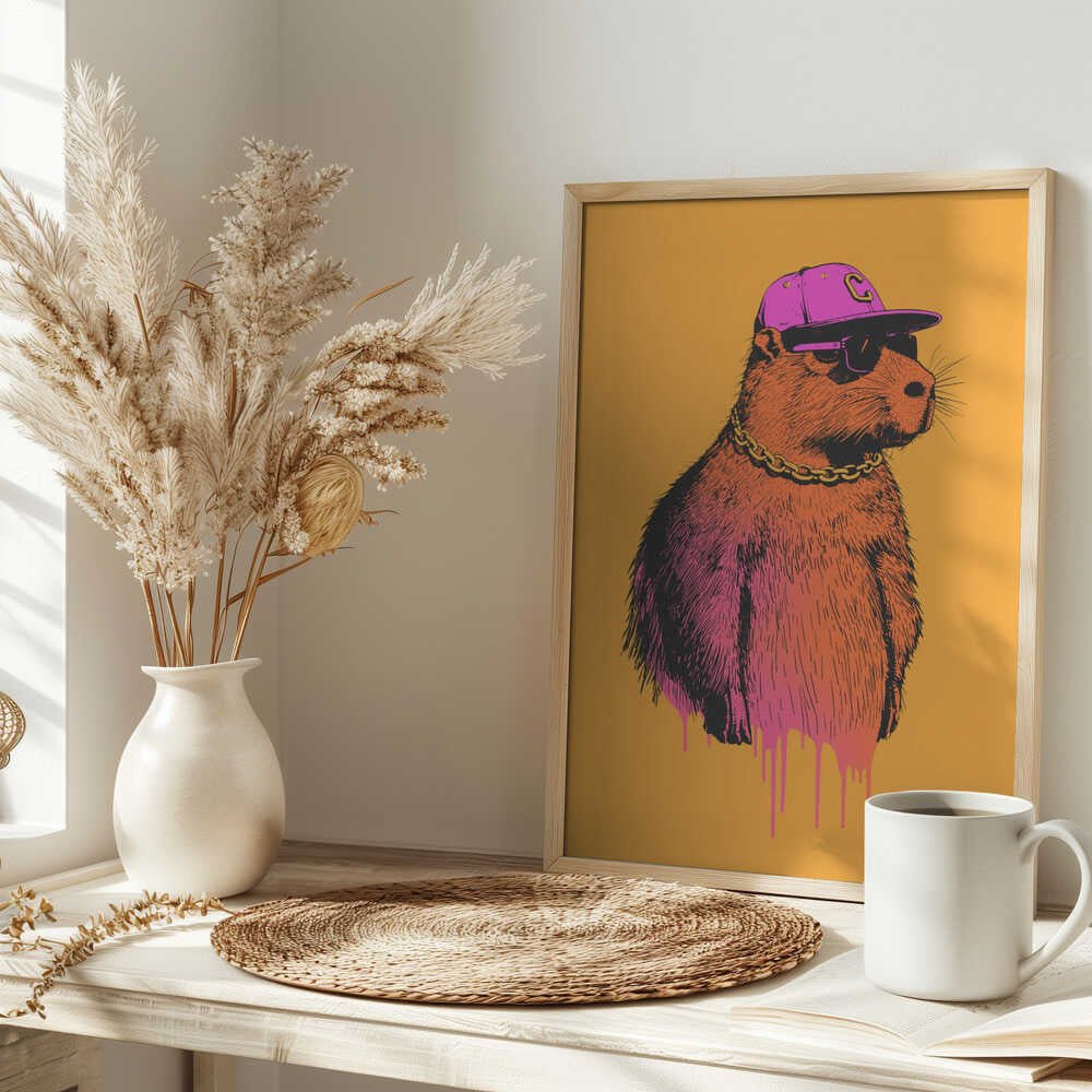 Hip Capybara Portrait - Stretched Canvas, Poster or Fine Art Print - I Heart Wall Art - Poster Print, Canvas Print or Framed Art Print