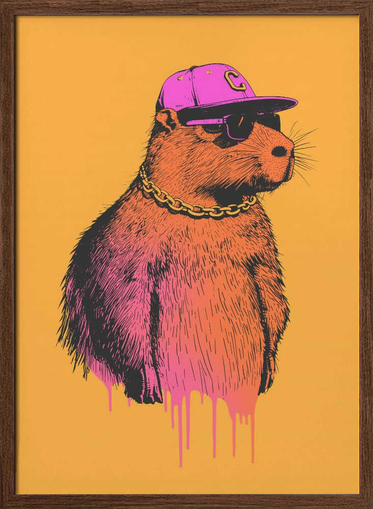 Hip Capybara Portrait - Stretched Canvas, Poster or Fine Art Print - I Heart Wall Art - Poster Print, Canvas Print or Framed Art Print